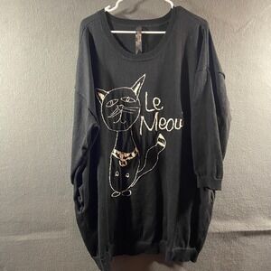 Melissa McCarthy‎ Seven7 Sweater Cat Graphic Le Meow Oversized Black 2X relaxed